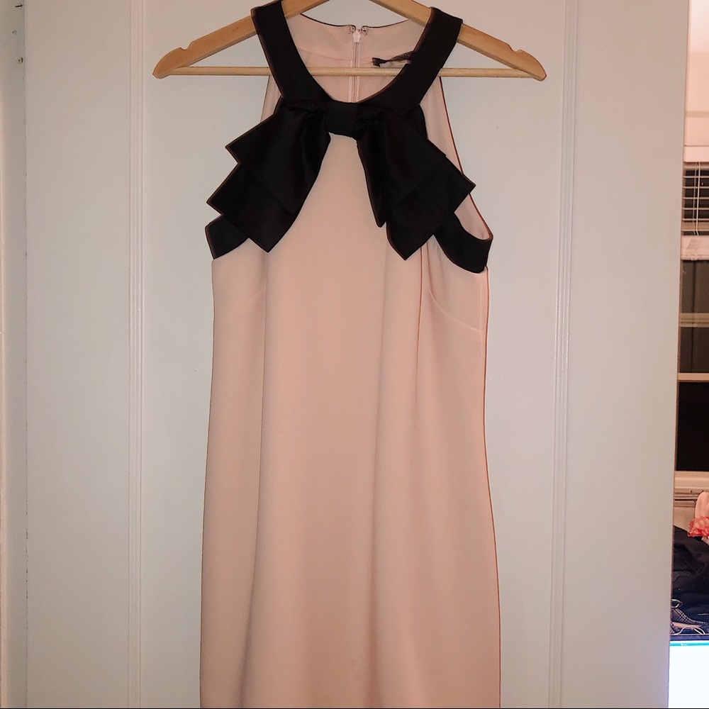 Tahari Blush Bow Neck Dress